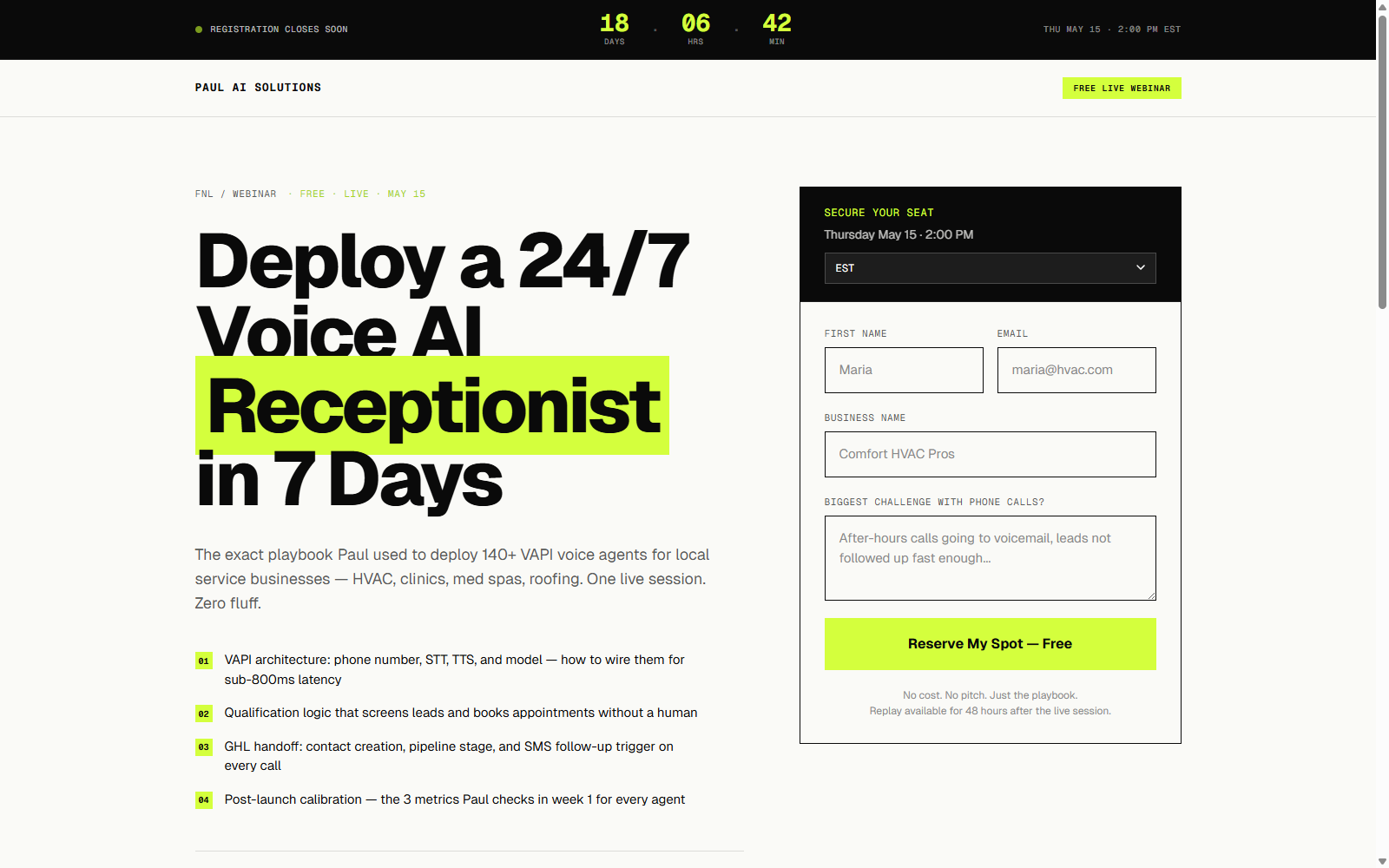 Webinar registration funnel